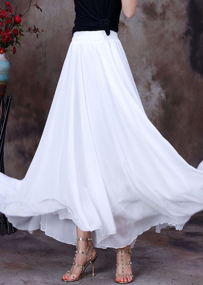 Elegant White Elastic Waist Asymmetrical Layered Design Chiffon Skirts Cozy