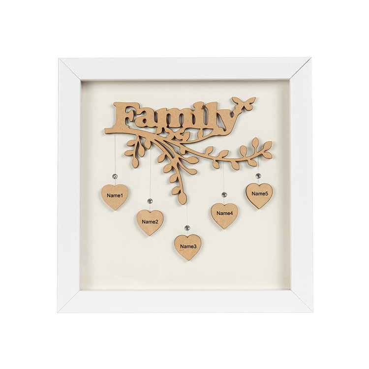 10 Names Personalised Family Tree Wood Frame Engraved on the "Hearts"