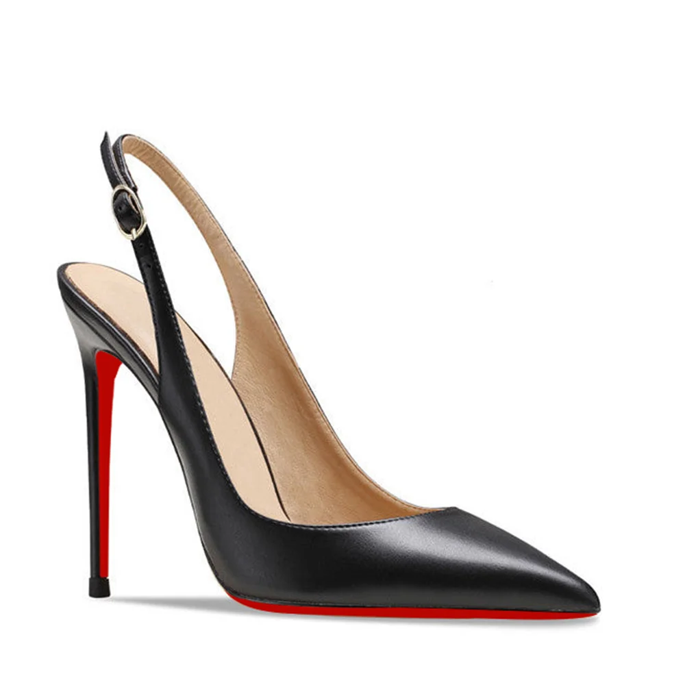 120mm/100mm Women's Sandals Pointed Toe Slingback Red Bottom Heels-MERUMOTE