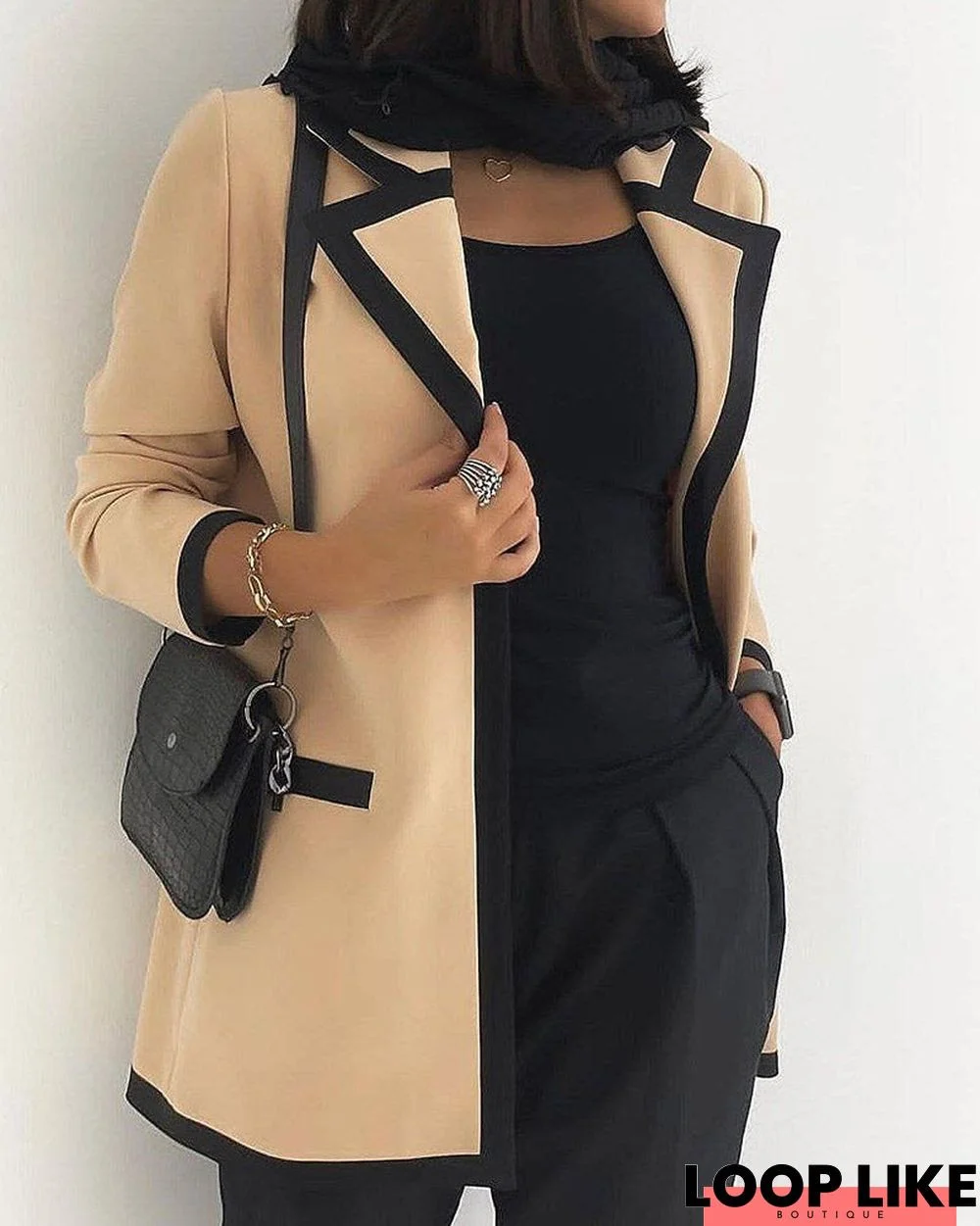 Contrast Binding Pocket Design Long Sleeve Blazer Coat