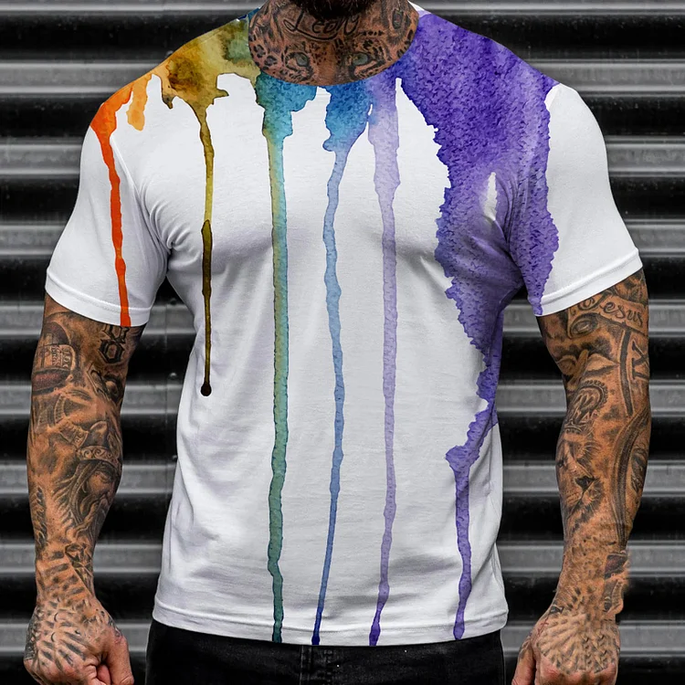 BrosWear Men's Vacation Casual Splash Watercolor Print T-Shirt