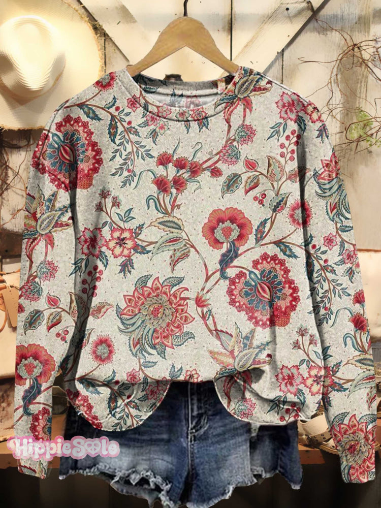 Vintage Gorgeous Floral Print Casual Sweatshirt Multicolor / S