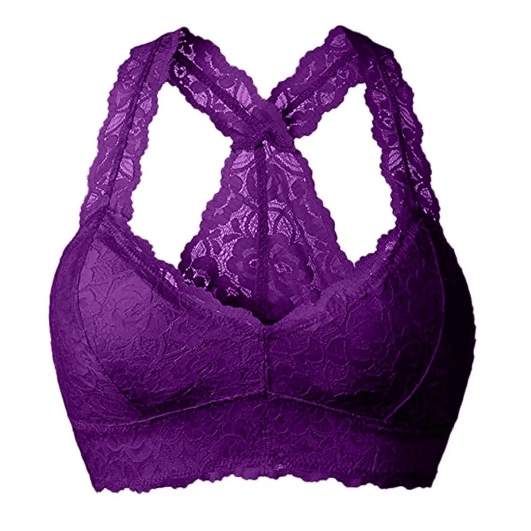 Churchf Large-Size French Underwear Multi-Colored Lace Back Wrapped Breast Sexy V-Neck Fixed Cup Mat Agglomeration To Receive No Steel Ring Bra