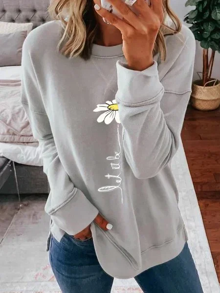 Casual Floral Autumn Daily Loose Long Sleeve Crew Neck Regular H-Line Sweatshirts For Women