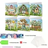 (US Local)6Pcs Easter House Diamond Painting Card Rhinestone Art Card for Party Favors