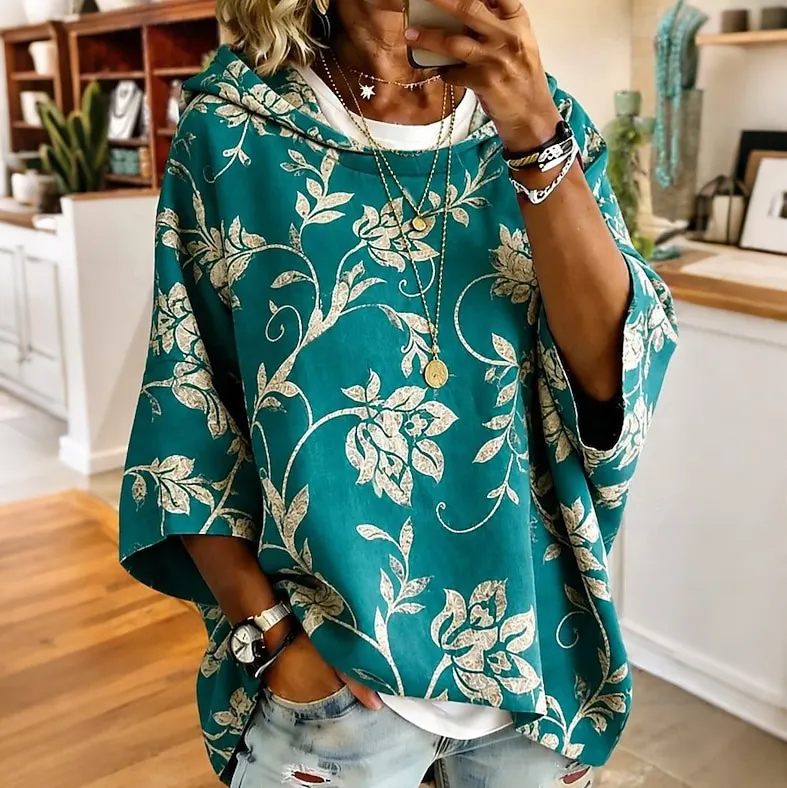 Comstylish Women's Floral Print Hooded Sweatshirt