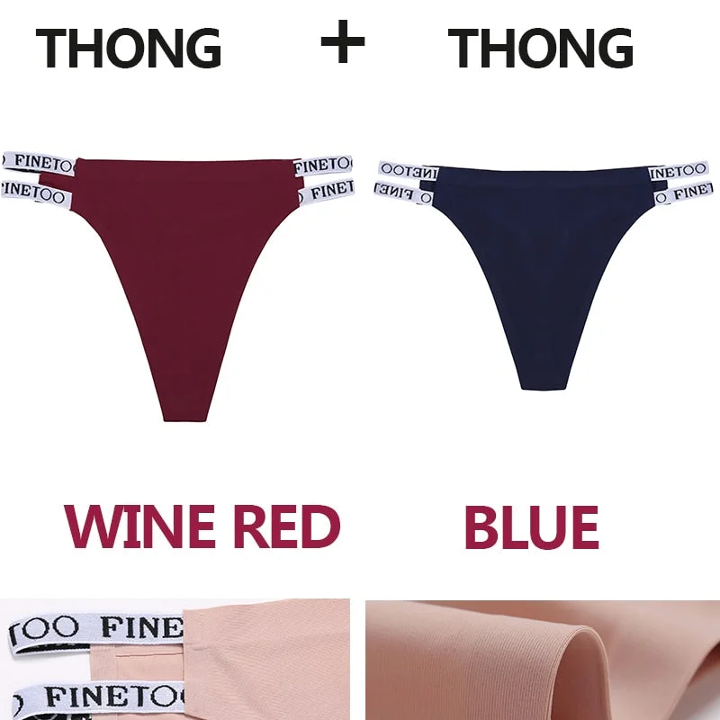 2PCS/Set Seamless Women's Thong Sexy Bikini Underwear G-string Letter Lingerie Femme Low-Rise Panties Ice Silk Women Underpants
