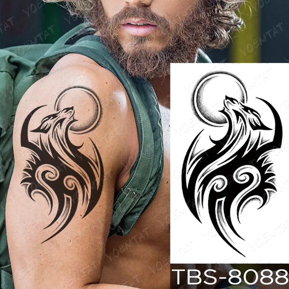 Waterproof Temporary Tattoo Sticker Dragon Scorpion Wolf Flash Tattoos Wings Cross Body Art Arm Owl Maori Totem Fake Tatoo Men