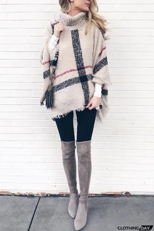 Stripe Tassel Loose High Collar Sweaters