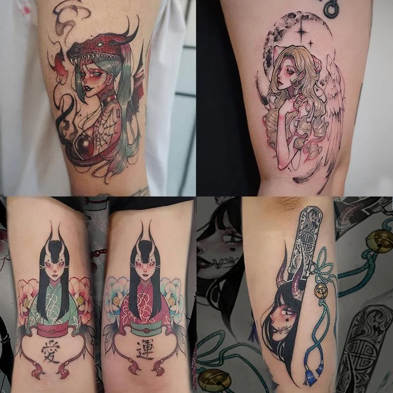 16pc/Lot Dark Witch Cartoon Temporary Tattoo Sticker Female Waterproof Anime Art Sexy Fake Tattoo Arm Wrist Leg Tattoo Sticker