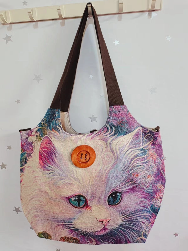 Women’s Large Canvas Elephant Ethnic Style Square Zipper Shoulder Bag