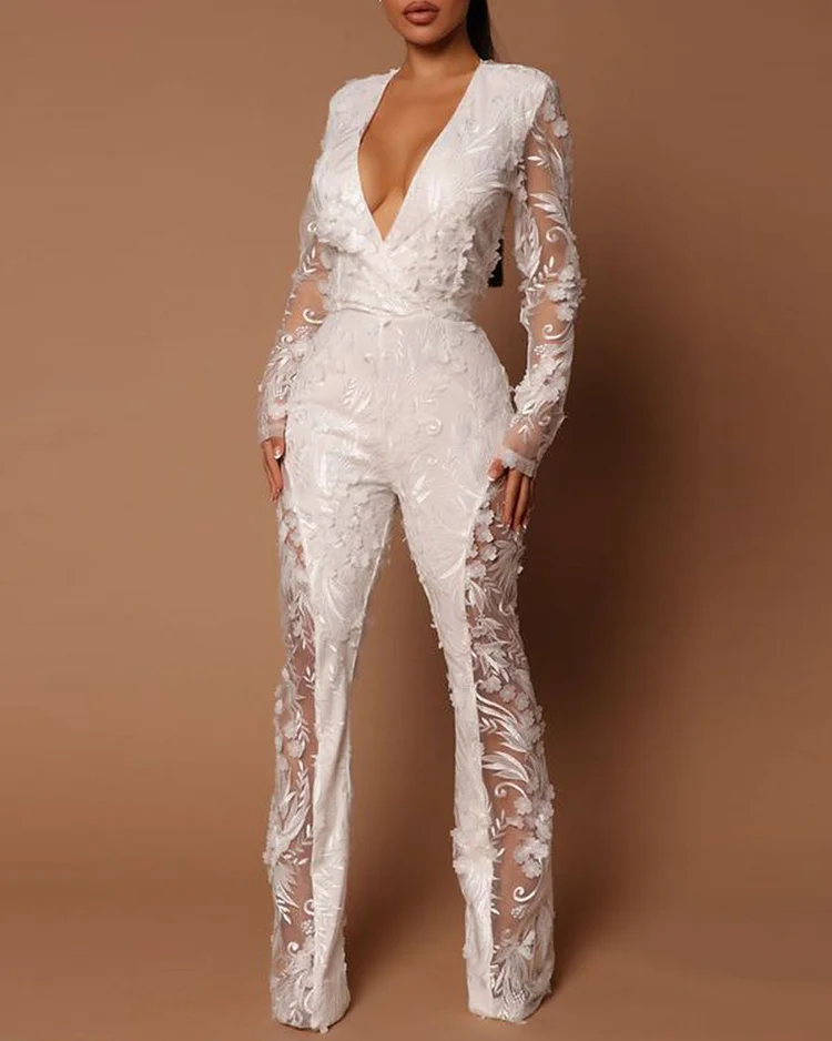 Chantal Long Sleeve Lace Jumpsuit