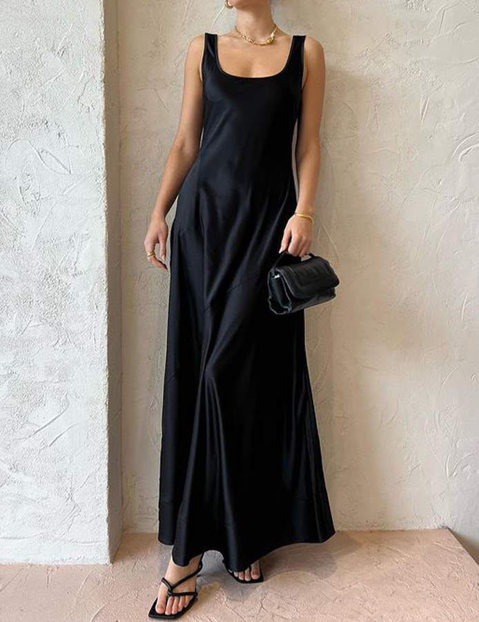 Vintage Victoria Solid Black Maxi Dress