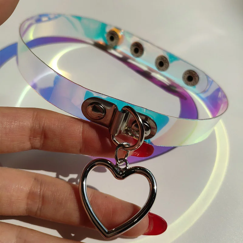 Billionm Fashion Sexy Harajuku Handmade Heart Pendant Choker Laser Light Necklace Punk Cute kawaii Leather Collar Chocker Spikes Torques