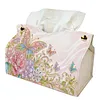(24cm)Soft Pink Floral Butterfly 24cm DIY Diamond Painting Rhinestones Decorative Tissue Box Reusable Crystal Mosaic PU Tissue Holder for Home Car Desk Decoration Craft