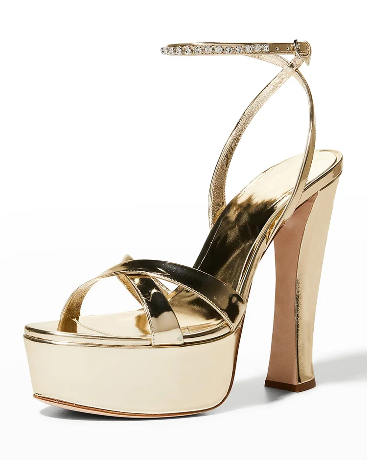 Gold Rhinestone Slingback Chunky Sandals Vdcoo