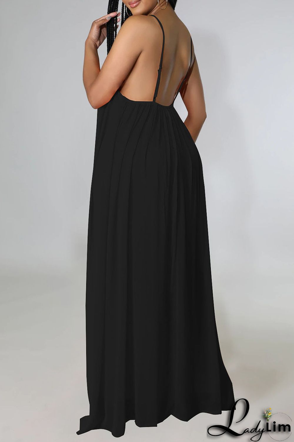 Orange Red Casual Solid Split Joint Backless Spaghetti Strap Sling Dress Dresses