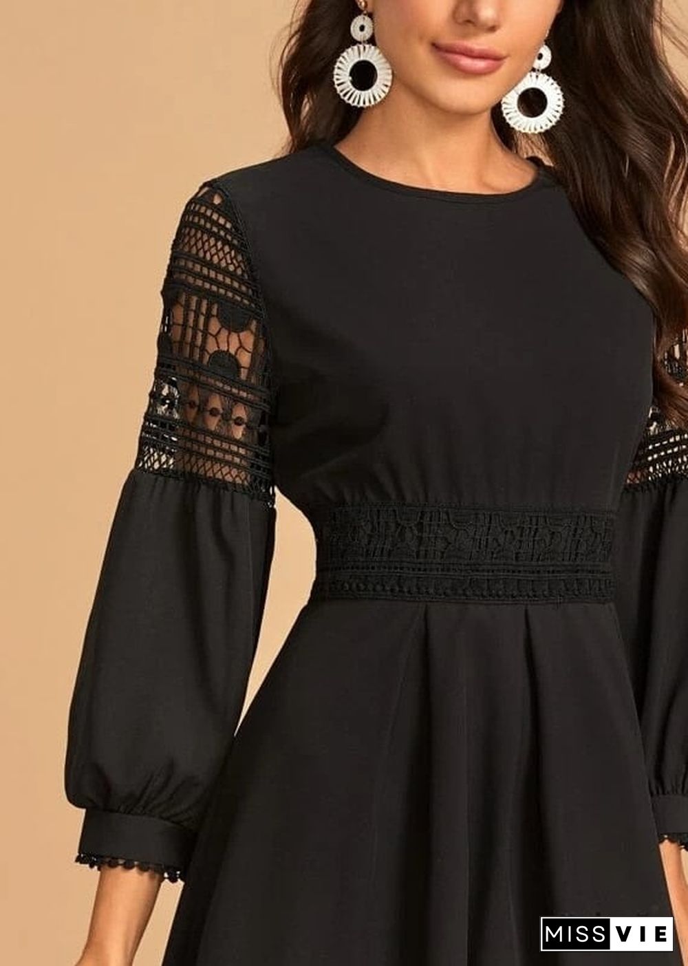 Black & White Lace Boho Mini Dress Oaklynn