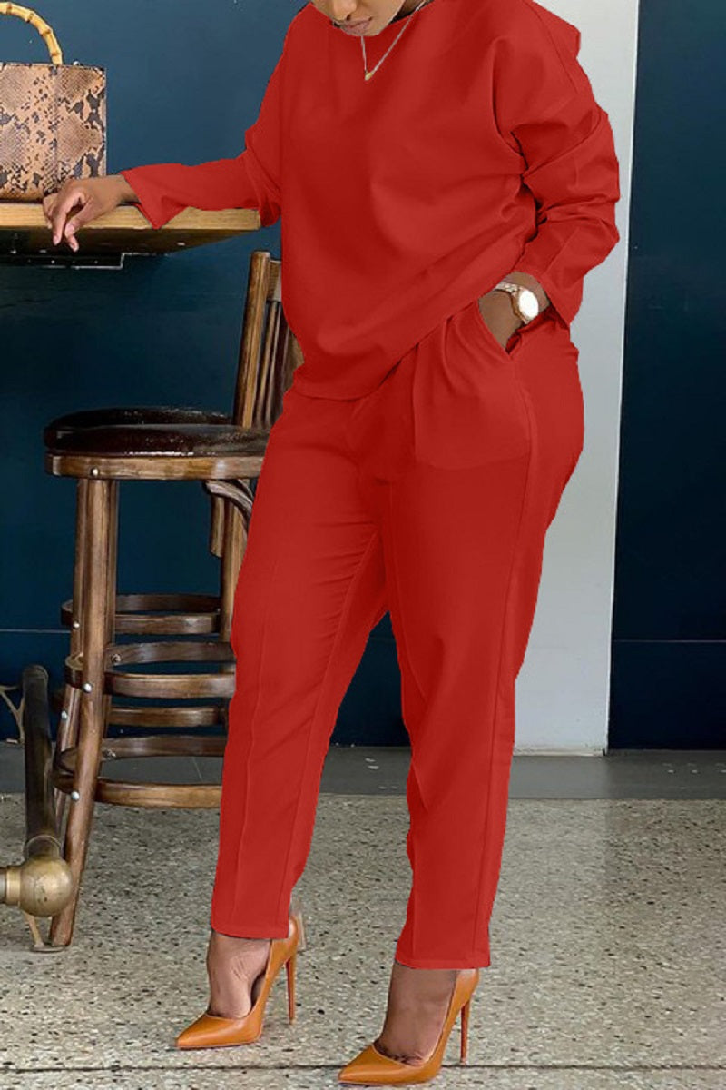 Casual Solid Color O Neck Long Sleeve Two Pieces(12 Colors) main image 1