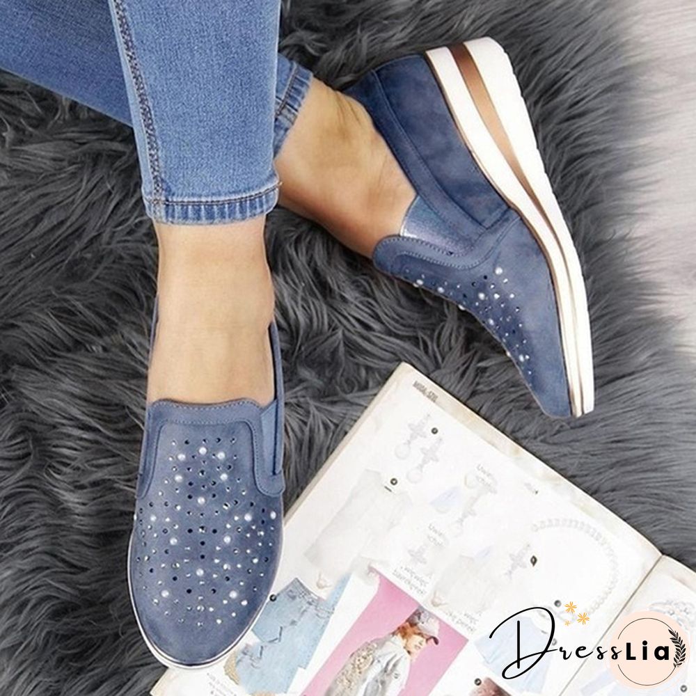 Women Casual Thick Sole Single Shoes Rhinestones Sandals Breathable Wedge Shoes