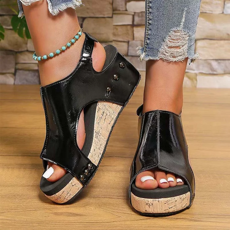 Women's Cork Platform Wedges Slingback Ankle Buckle Strap Sandals