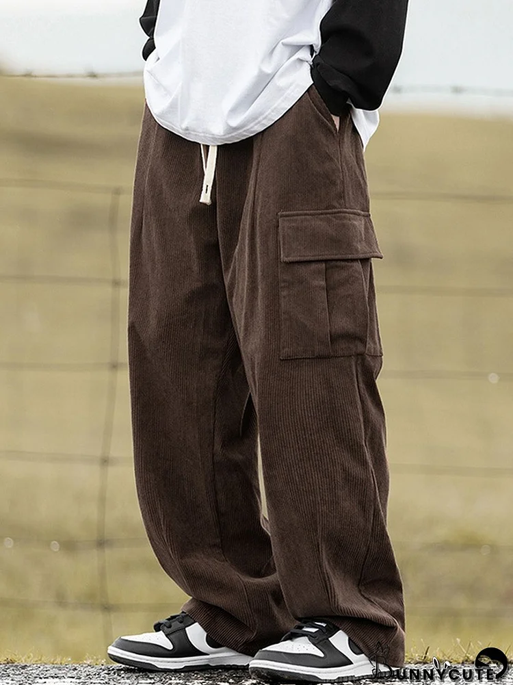 Men's Corduroy Flap Pocket Lace Up Cargo Pants