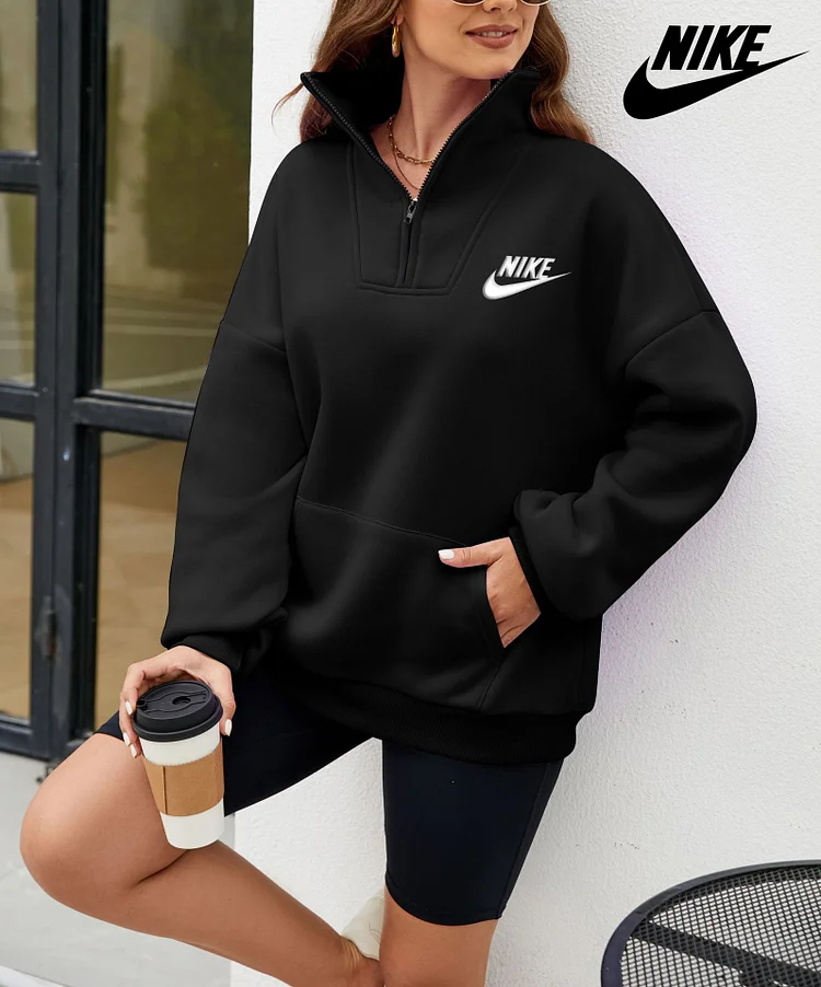 Nike, jesienny i zimowy top ze stójką, zapinanym na zamek i jednolitym kolorem