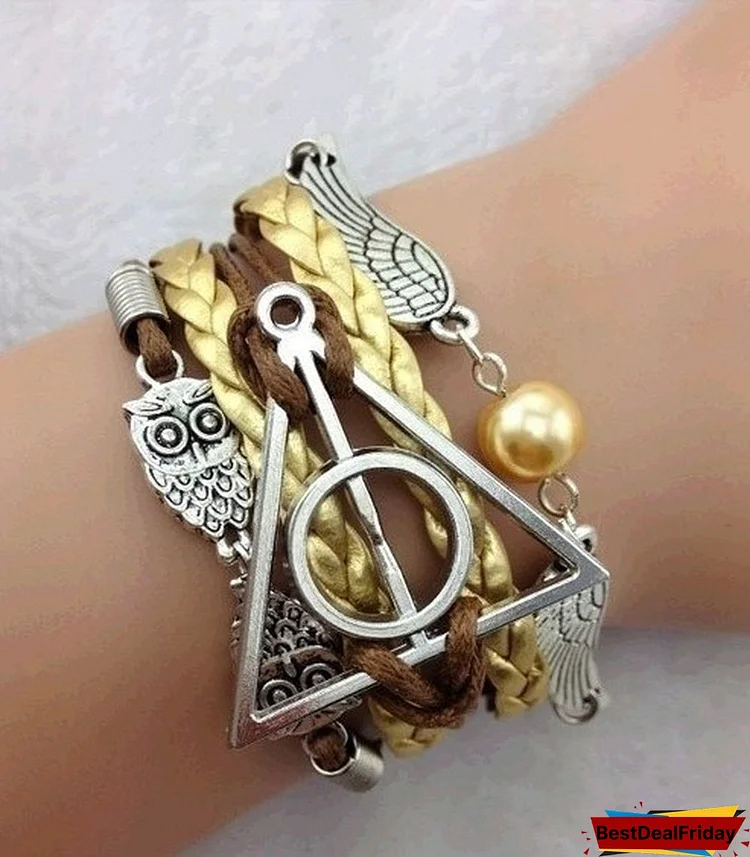 Steampunk Golden Snitch Bracelet ,Owl Bracelet ,Charm bracelet