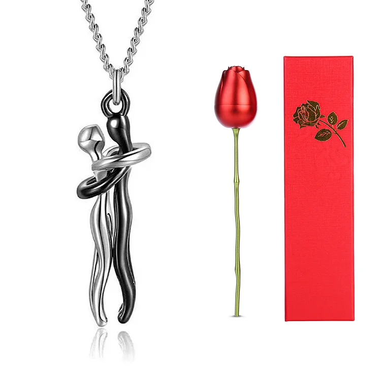 Valentine's Day Gift Couple Hug Necklace with Rose Jewelry Box