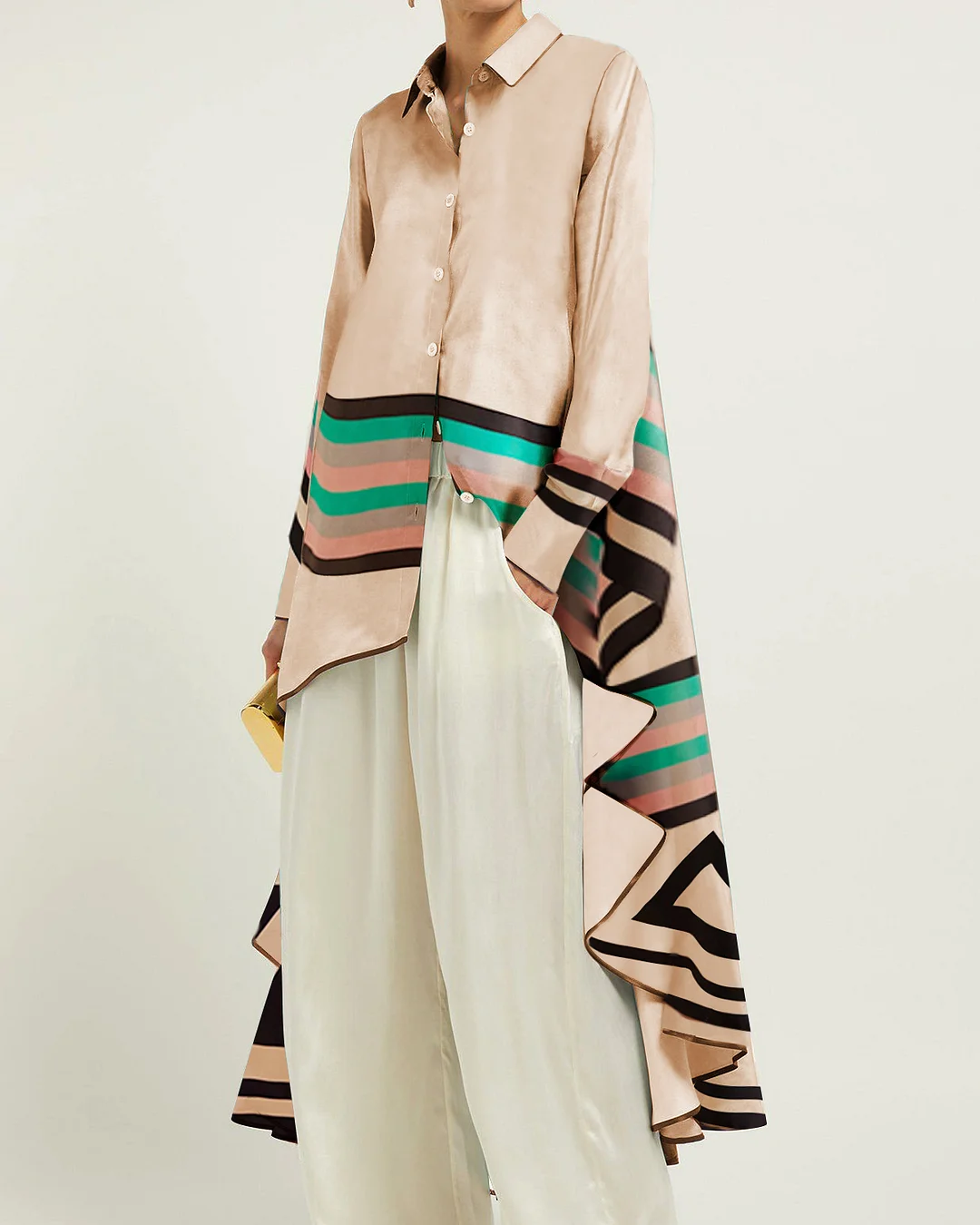 Vacation Color Block Stripe Print Irregular Shirt Top