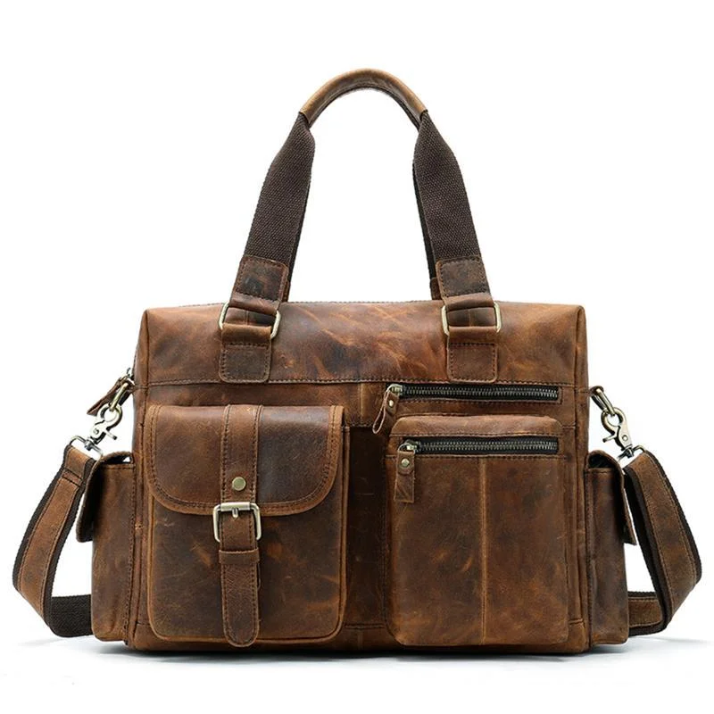 Mens Large Capacity Travelling Vintage Leather Duffel Bags Casual Briefcase