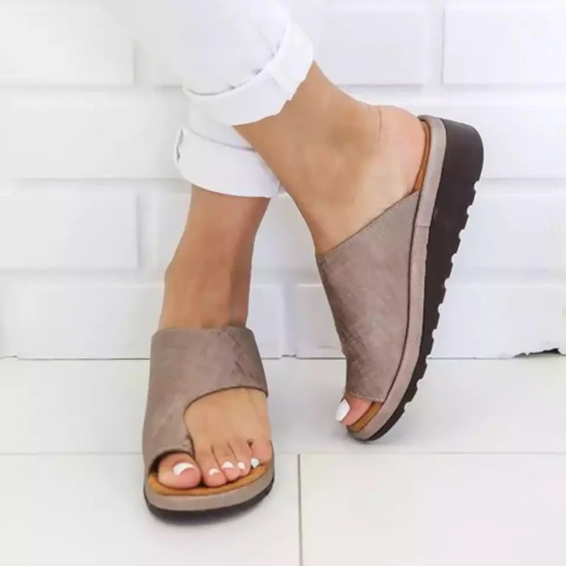 Qengg New Women Sandals All-match Fashion Comfy Platform Flat Shoes Soft Sole Casual Orthopedic Bunion Corrector Slippers Zapatos Nina
