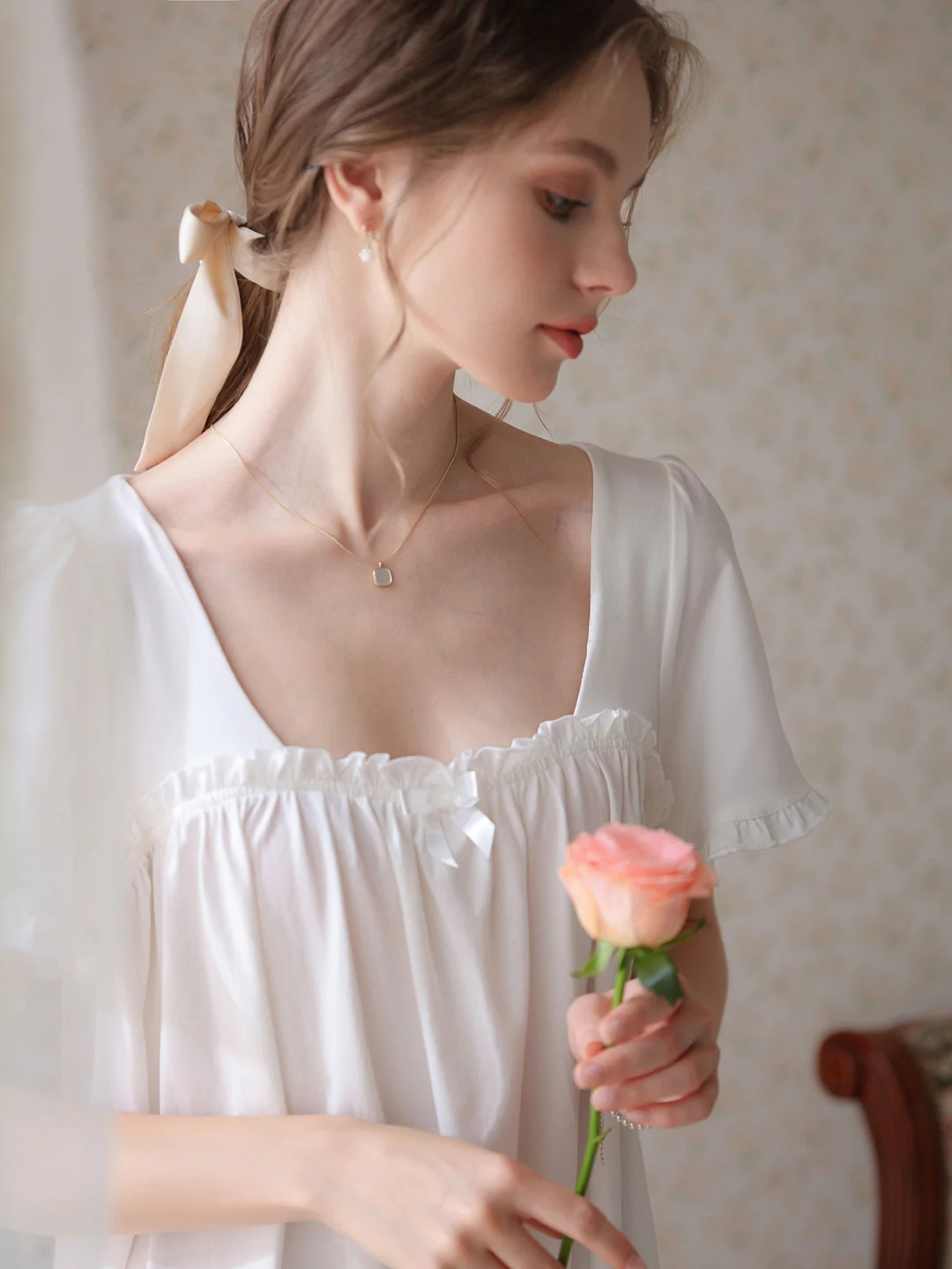 Long Dress Midlength Dress French Court Sweet One-piece Vintage Nightgown