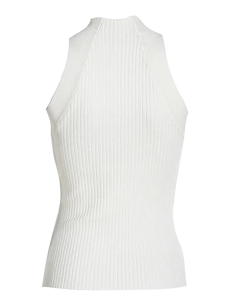 Oocharger Sexy Cut Out Vest For Women Round Collar Sleeveless Solid Minimalist Knitting Vests Female Summer Clothes Style New