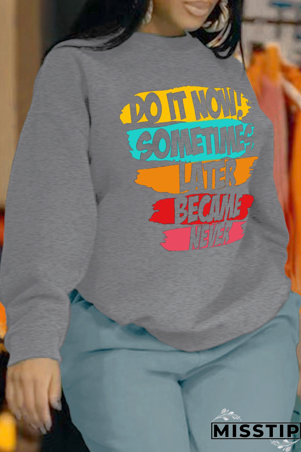 White Street Print Letter O Neck Tops