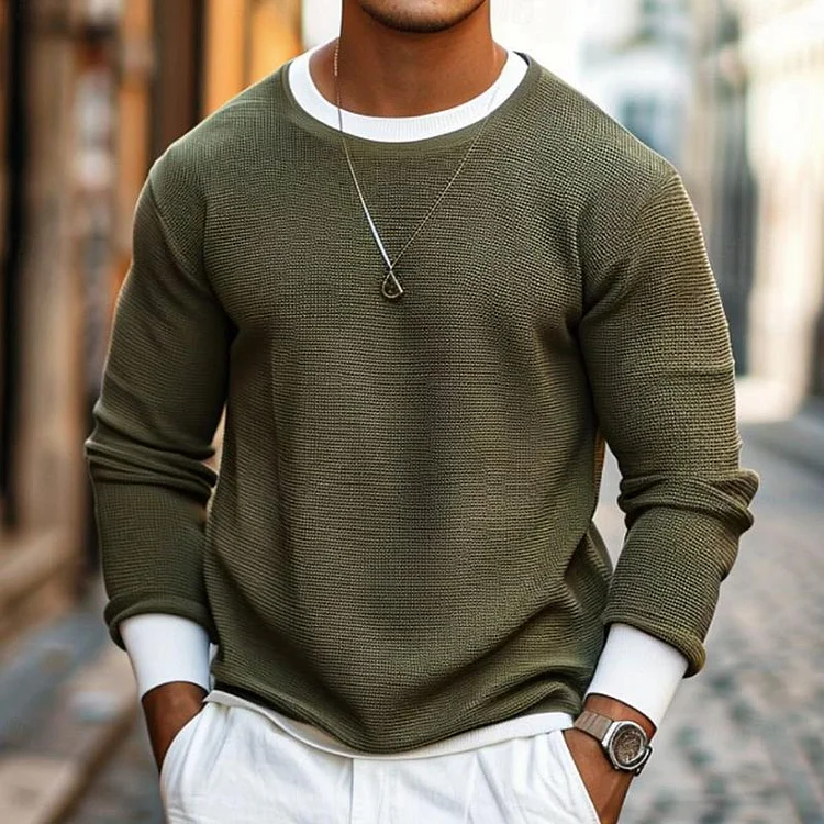 Men's Fashion Colorblock Round Neck Long Sleeve Casual T-shirt 20144123Z