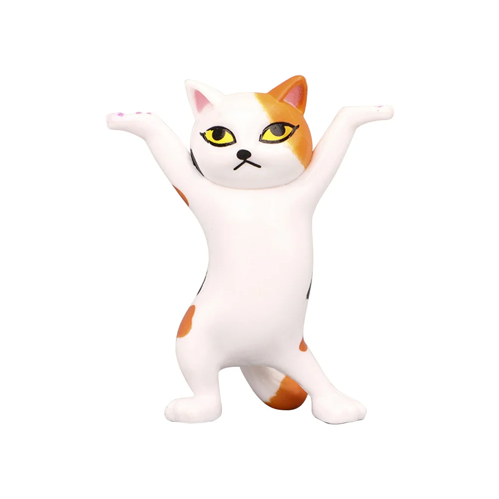 Cartoon Cat Pen Holder Resin Dancing Kitten Sculpture Office Home Decor