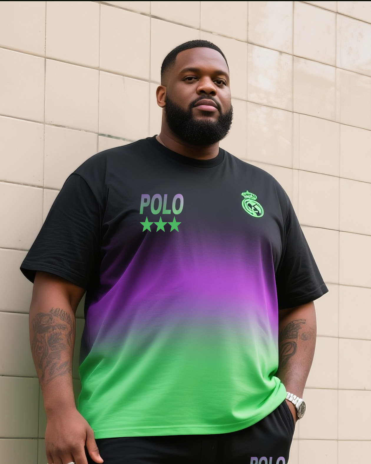Big Boy Casual Sports Football Fans Gradient Design Clothes Round Neck Short Sleeve T-Shirt Trousers Suit