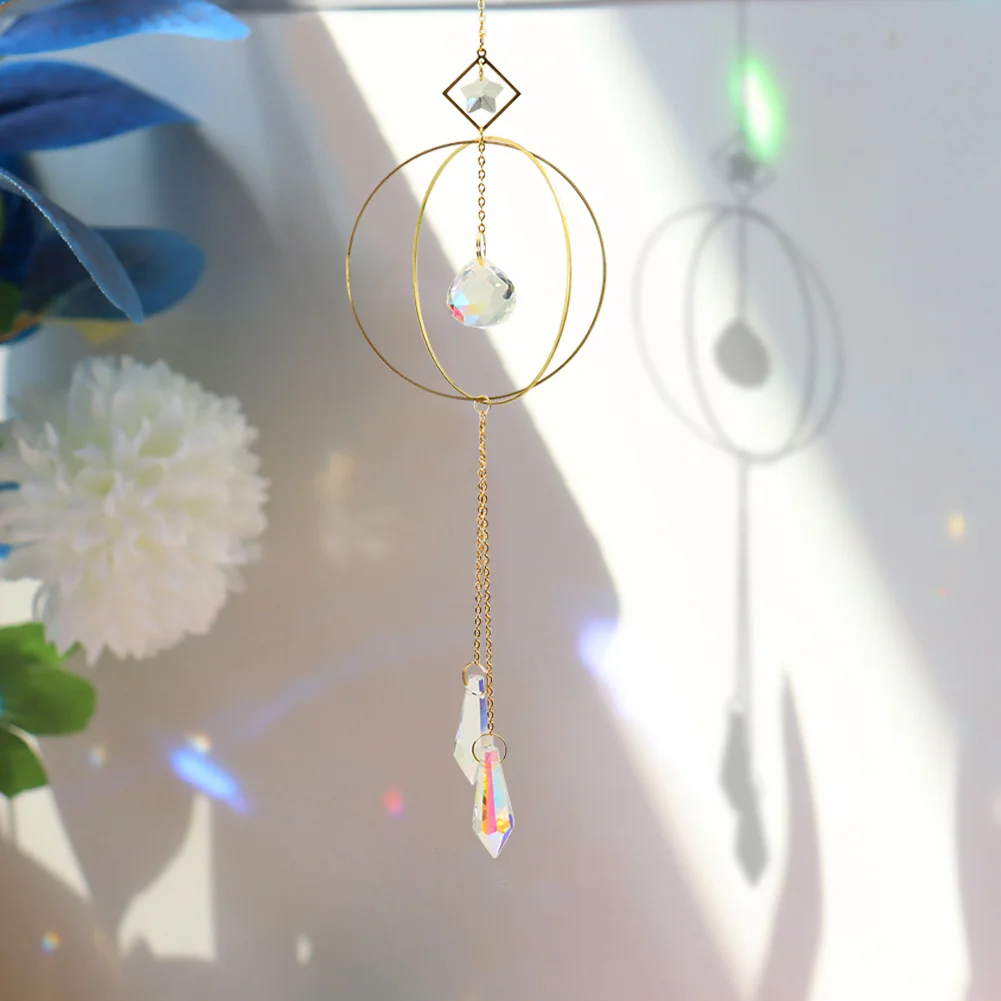 Crystal Suncatcher Ball Iron Ring Hanging Pendant Home Garden Decor