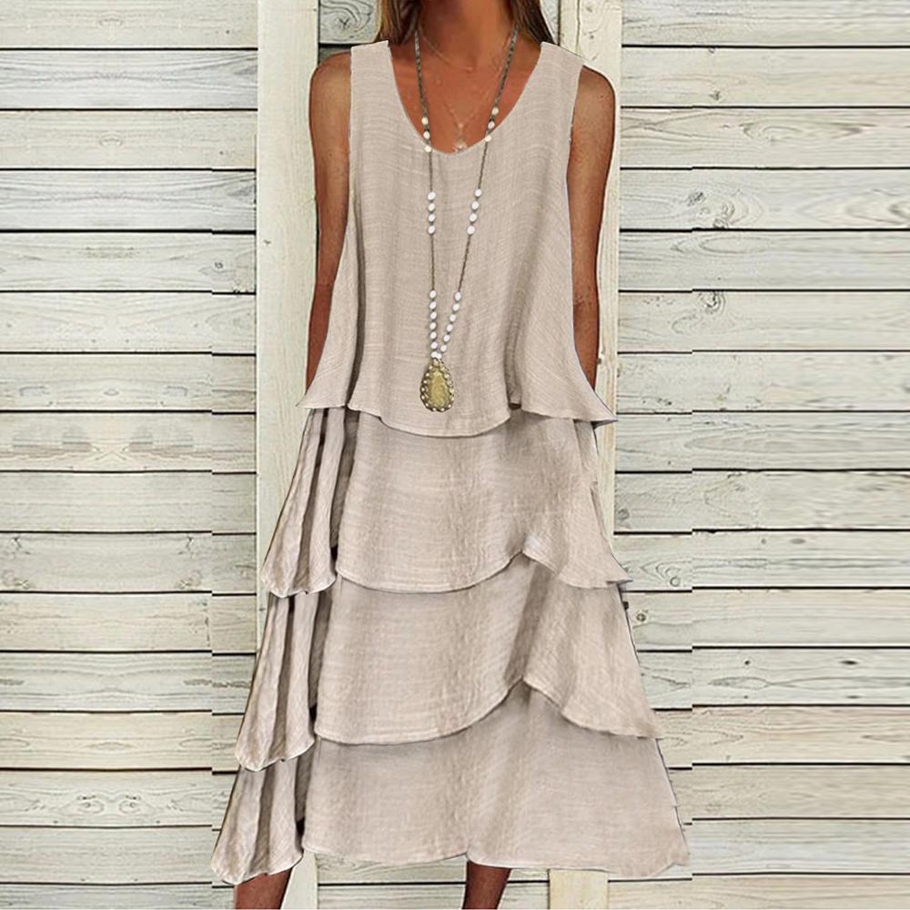 Apricot Tiered Sleeveless Prairie Midi Dress