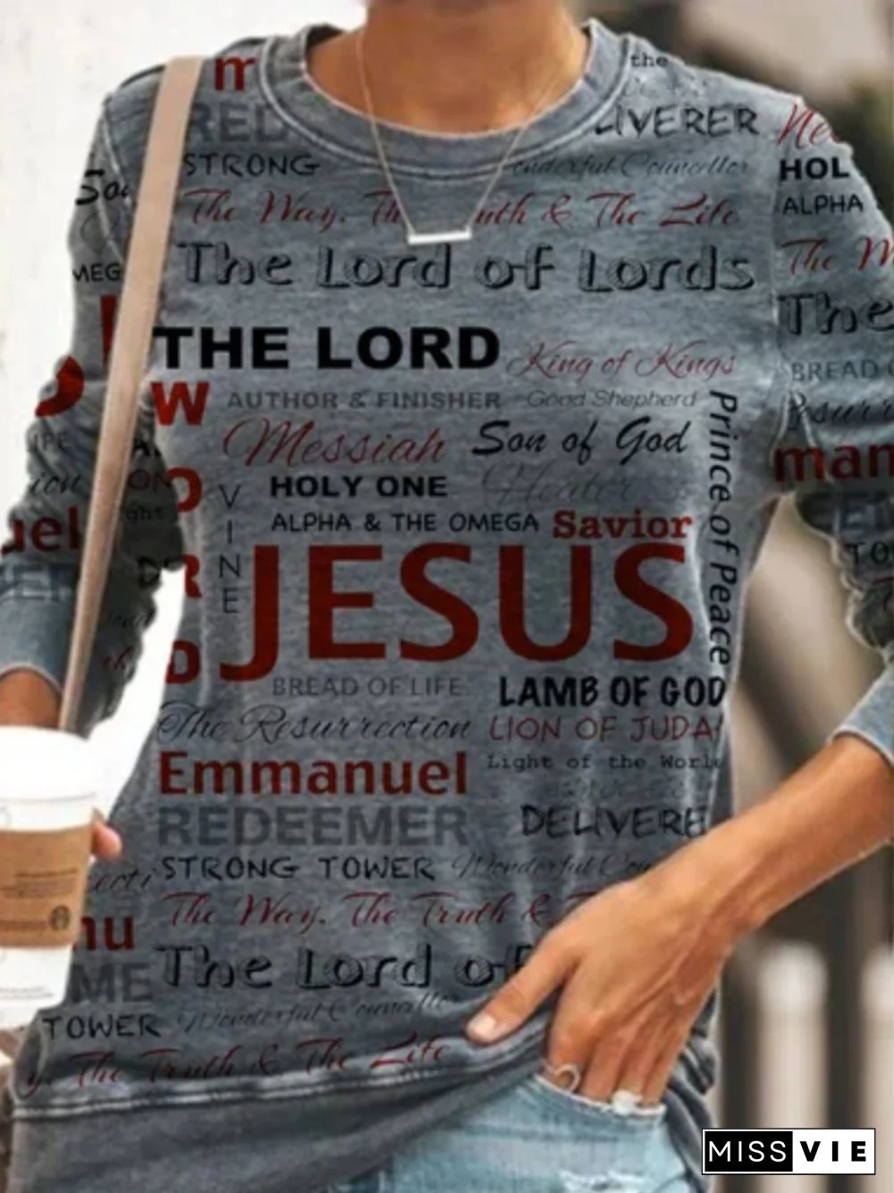 Casual Long Sleeve Round Neck Plus Size Printed Tops Sweatshirts