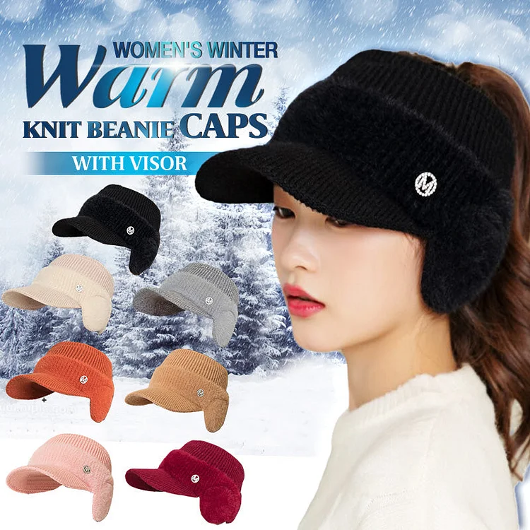 Women's Winter Warm Knit Beanie Caps with Visor