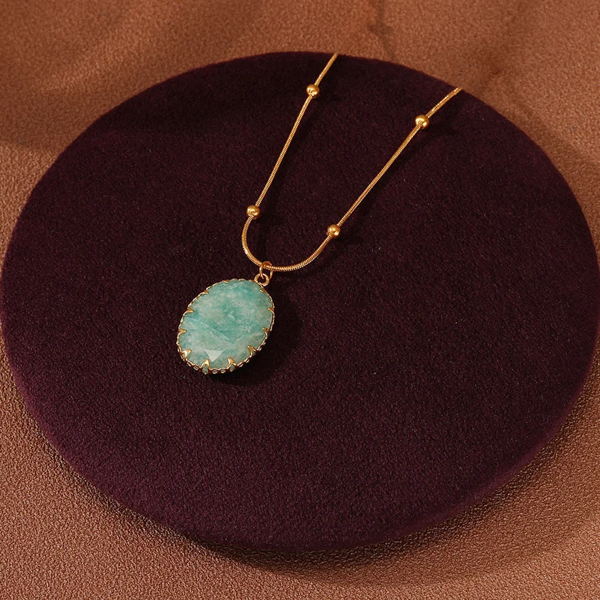 Green Tianhe Stone Love Stainless Steel Necklace