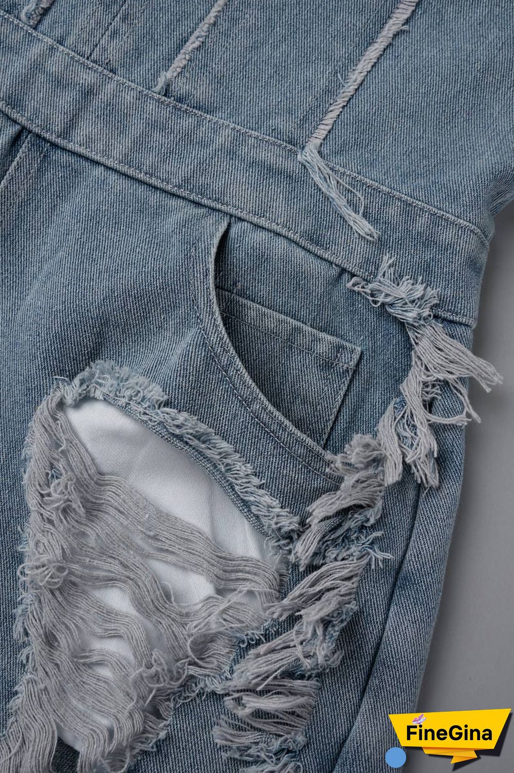 Blue Sexy Casual Street Solid Ripped Pocket Backless Strapless Sleeveless Regular Denim Jumpsuits