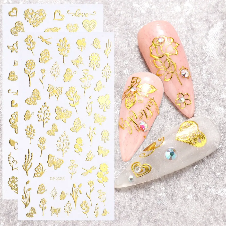 Nail Stickers Embossed 5D Christmas Snow Butterfly Designs Back Glue Nail Decals Decoration Tips For Beauty Salons-Nail Inspo