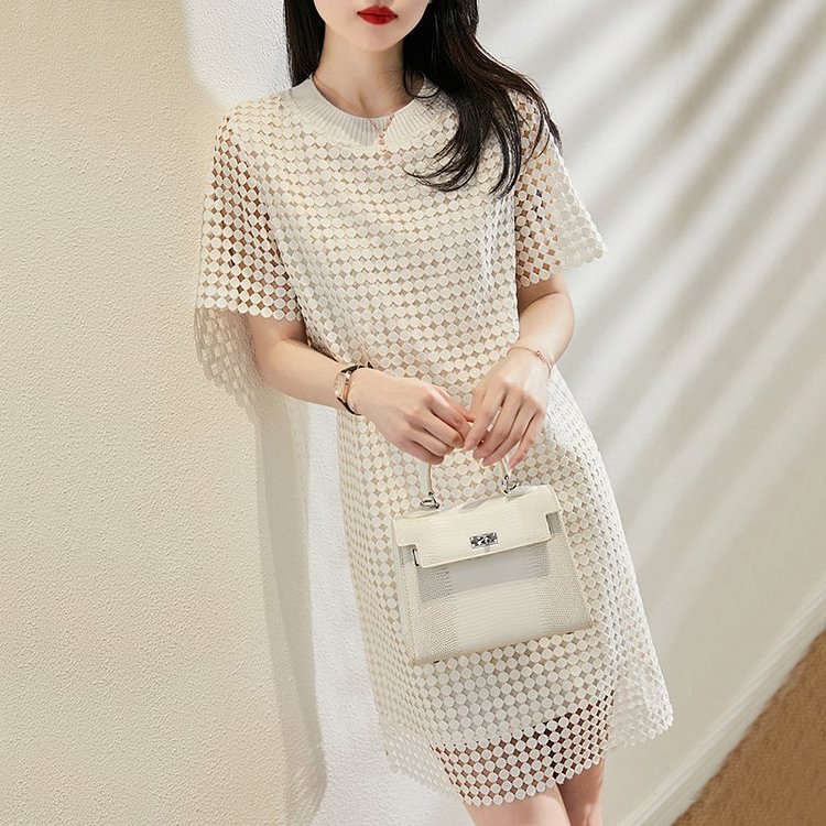 Off White Short Sleeve Cutout Shift Dresses QueenFunky