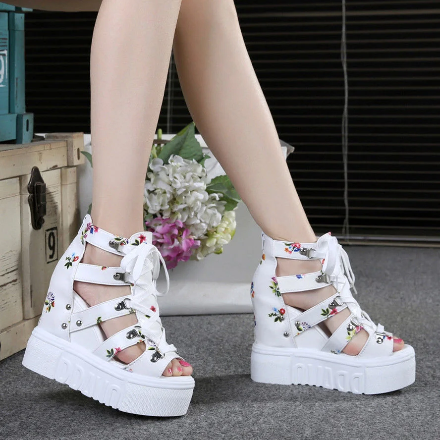 Tanguoant Tanguoant Mouth Sandal Female Hollow Out Inside Increased Breathable Mesh Shoes Platform Platform Platform Heel High Heel 11Cm Roman Student Sandals