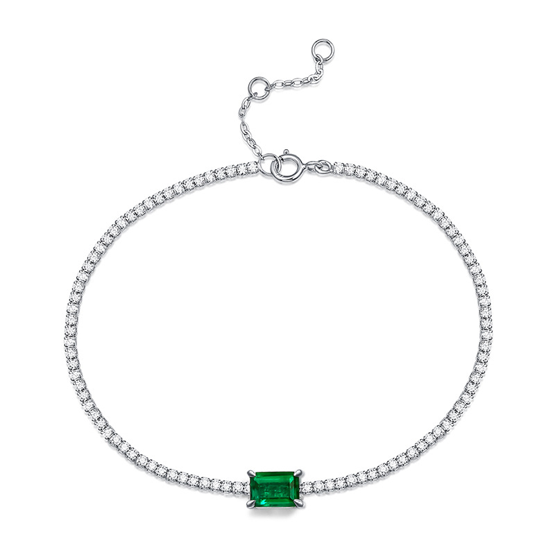S925 Sterling Silver Moissanite Diamond Emerald Gemstone Bangle Charm Wedding Tennis Bracelet Fine Jewelry 