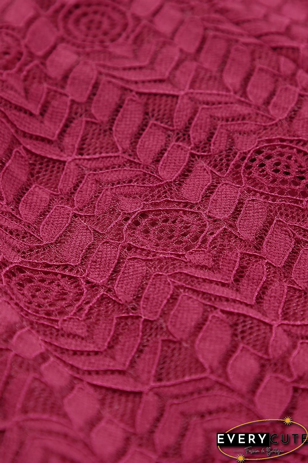 Red Crochet Short Sleeves Lined Midi Dress