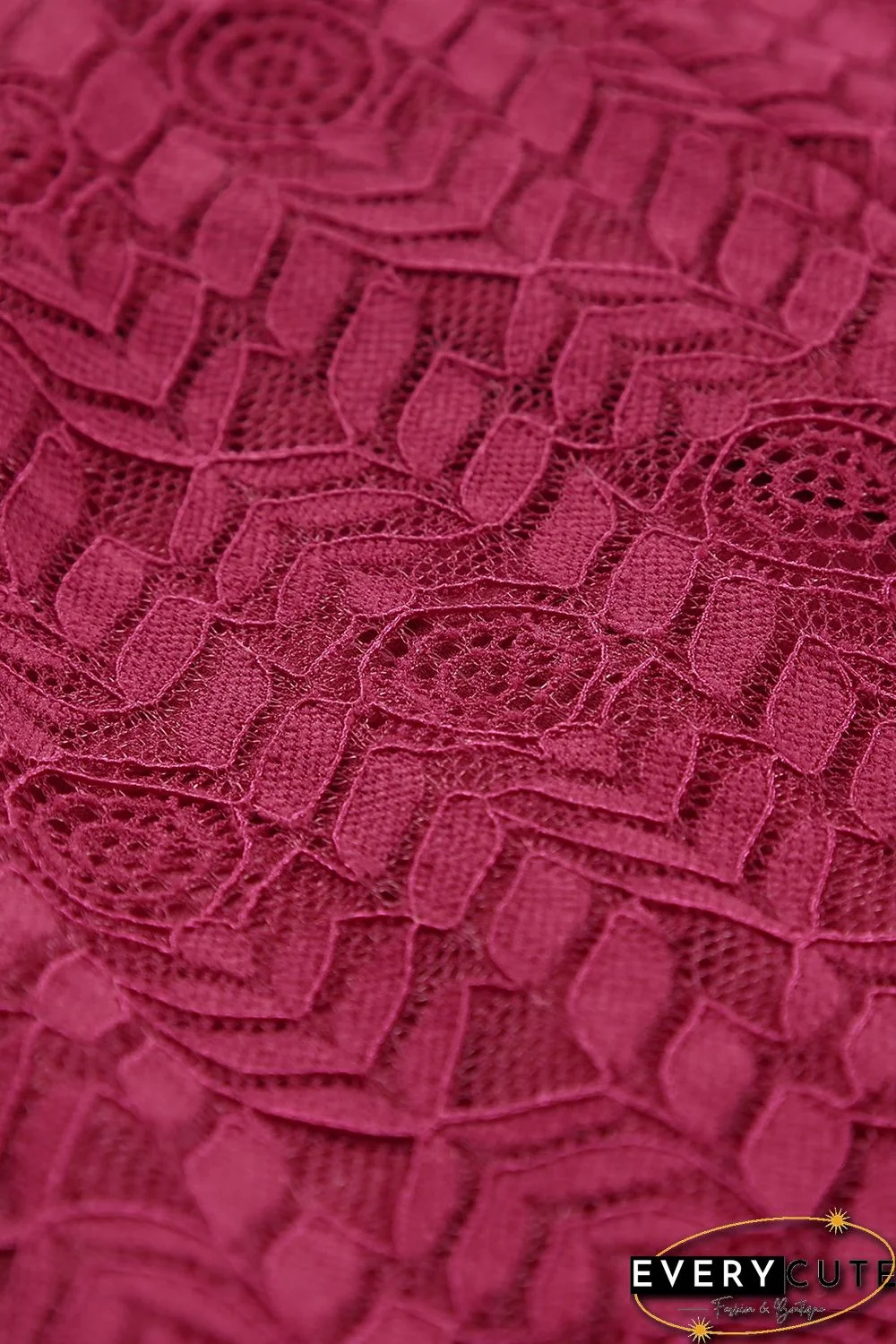 Red Crochet Short Sleeves Lined Midi Dress